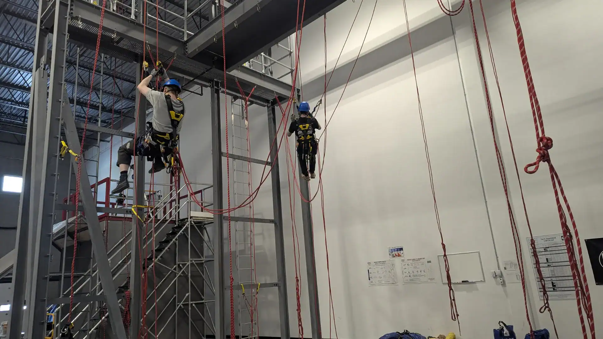SPRAT Level 2 rope access technicians practicing advanced techniques at MCL Height Safety Calgary